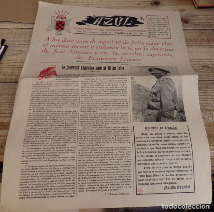 Militaria: HUELVA, 1947, REVISTA AZUL, PORTAVOZ DE LAS JUVENTUDES FALANGISTAS, EPOCA II , NUM.III, RARISIMA,