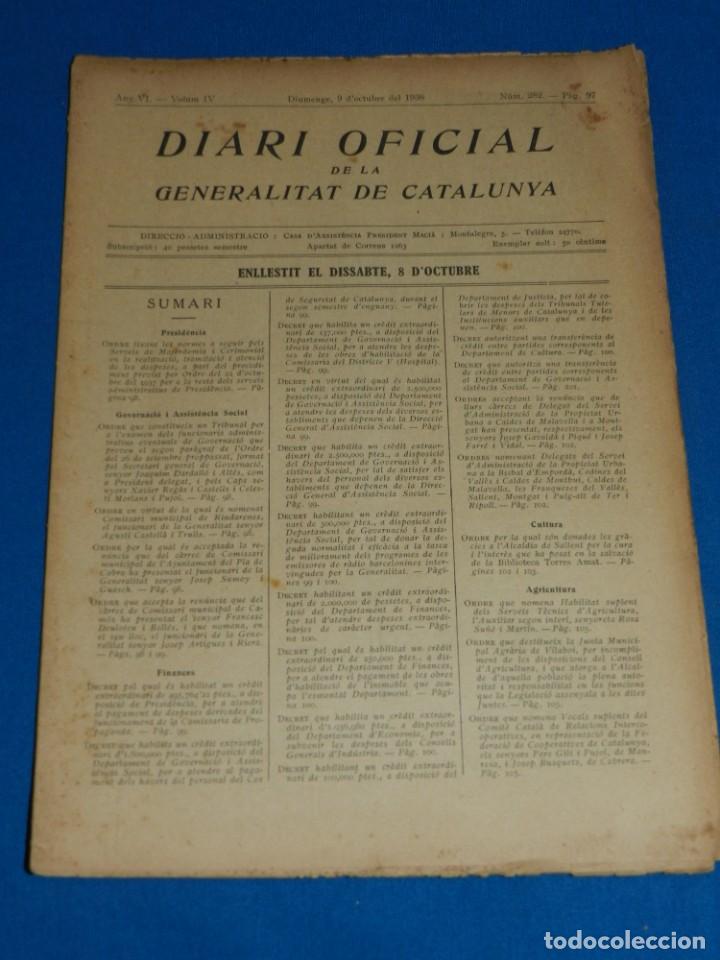 Militaria: (M) REVISTA - DIARI OFICIAL DE LA GENERALITAT DE CATALUNYA ANY IV VOL.IV BARCELONA 1938 N.282