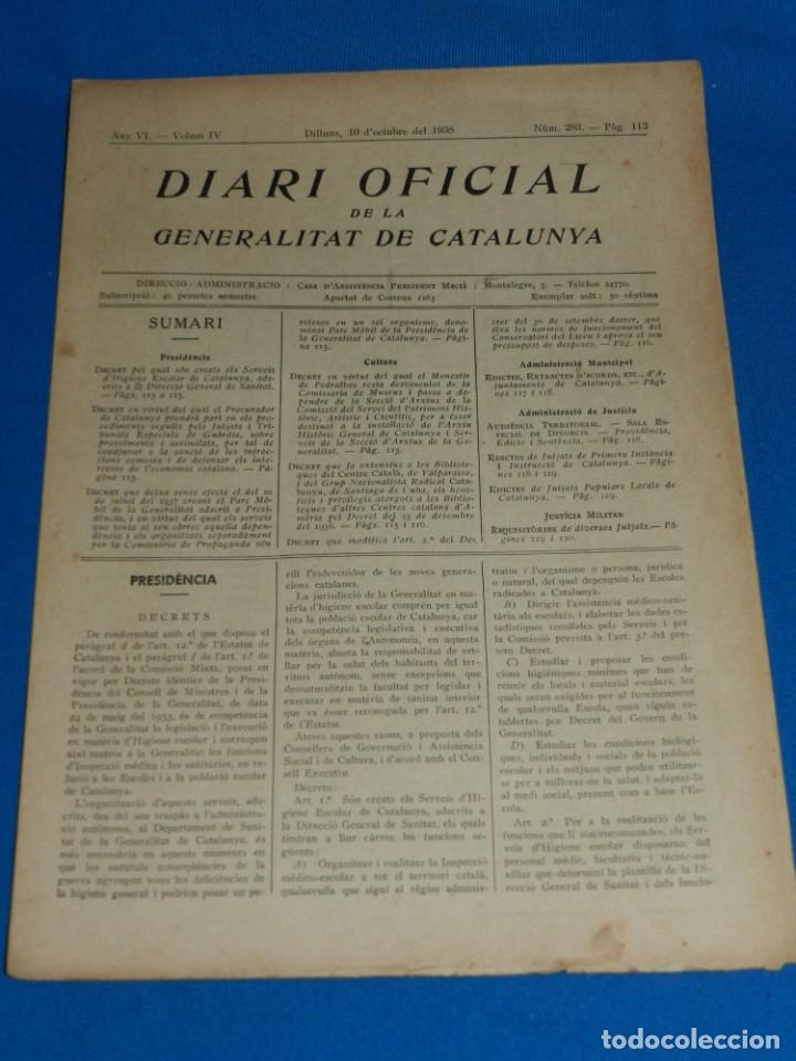 Militaria: (M) REVISTA - DIARI OFICIAL DE LA GENERALITAT DE CATALUNYA ANY IV VOL.IV BARCELONA 1938 N.283