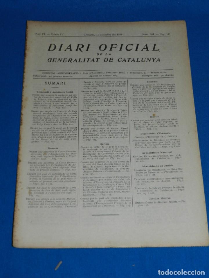 Militaria: (M) REVISTA - DIARI OFICIAL DE LA GENERALITAT DE CATALUNYA ANY IV VOL.IV BARCELONA 1938 N.284