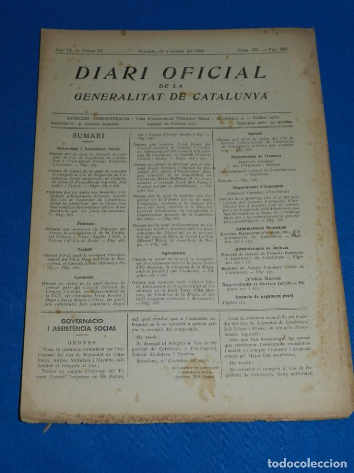 Militaria: (M) REVISTA - DIARI OFICIAL DE LA GENERALITAT DE CATALUNYA ANY IV VOL.IV BARCELONA 1938 N.296