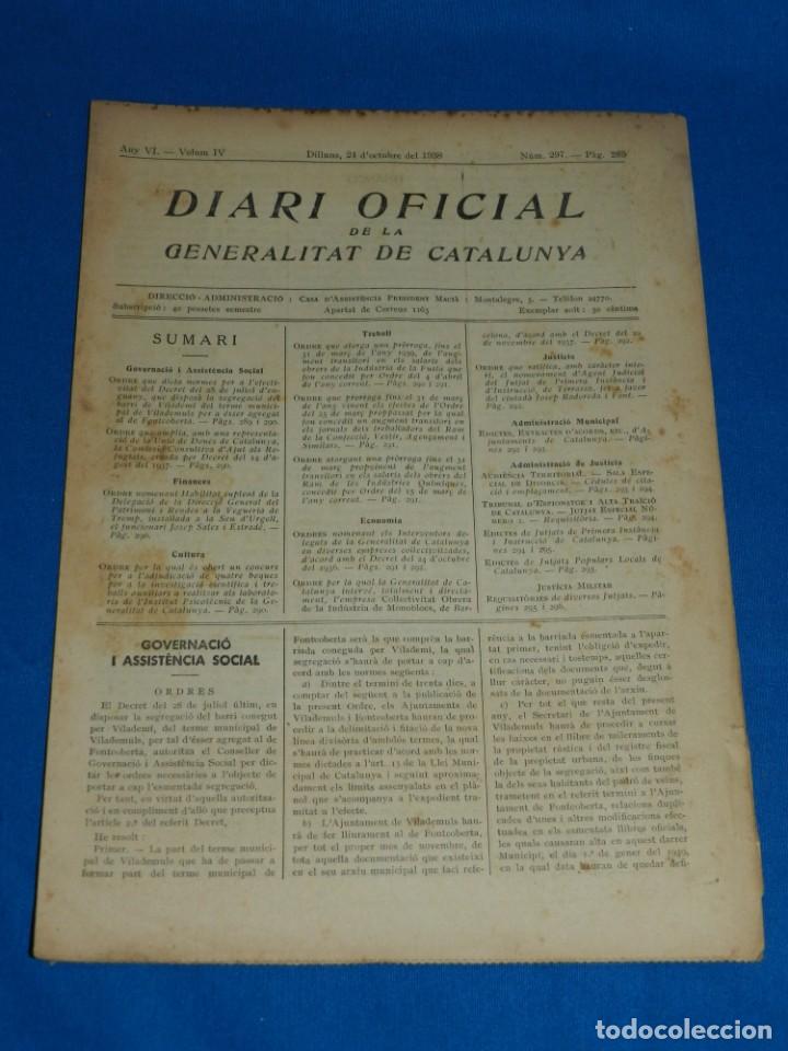 Militaria: (M) REVISTA - DIARI OFICIAL DE LA GENERALITAT DE CATALUNYA ANY IV VOL.IV BARCELONA 1938 N.298