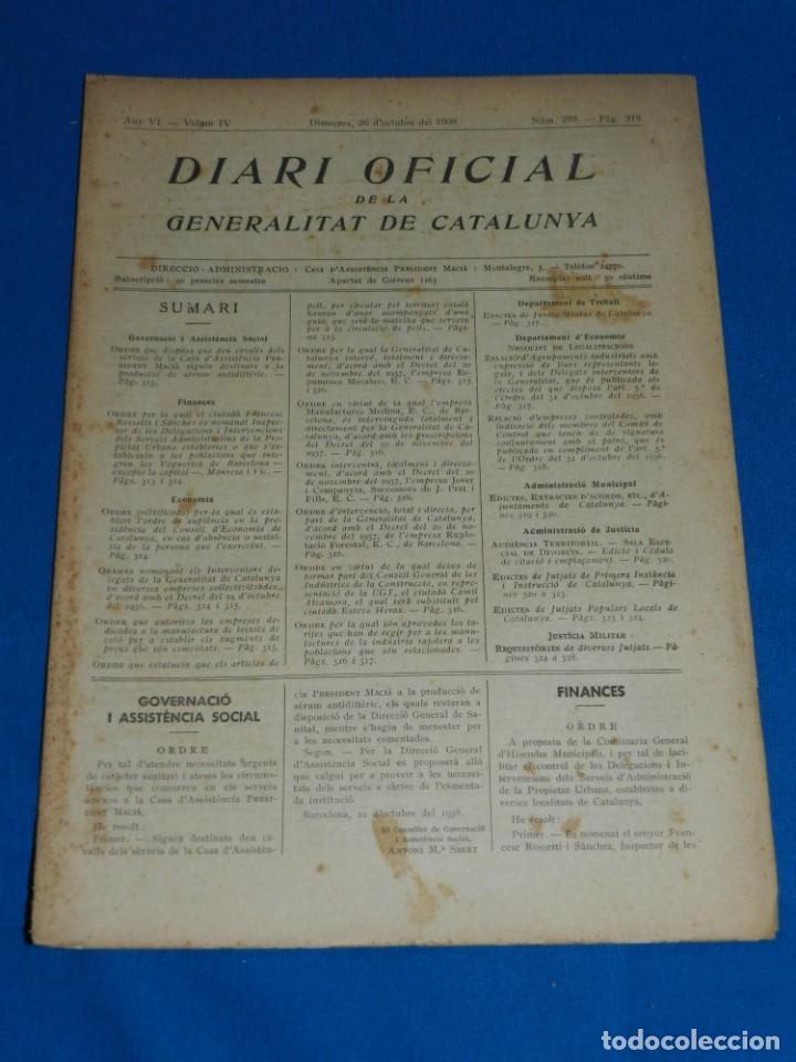 Militaria: (M) REVISTA  - DIARI OFICIAL DE LA GENERALITAT DE CATALUNYA ANY IV VOL.IV BARCELONA 1938 N.299