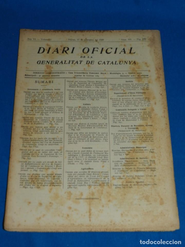 Militaria: (M) REVISTA - DIARI OFICIAL DE LA GENERALITAT DE CATALUNYA ANY IV VOL.IV BARCELONA 1938 N.321