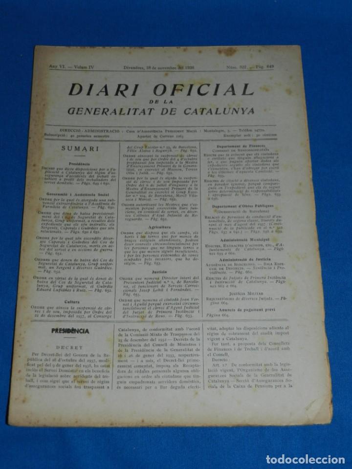 Militaria: (M) REVISTA - DIARI OFICIAL DE LA GENERALITAT DE CATALUNYA ANY IV VOL.IV BARCELONA 1938 N.649