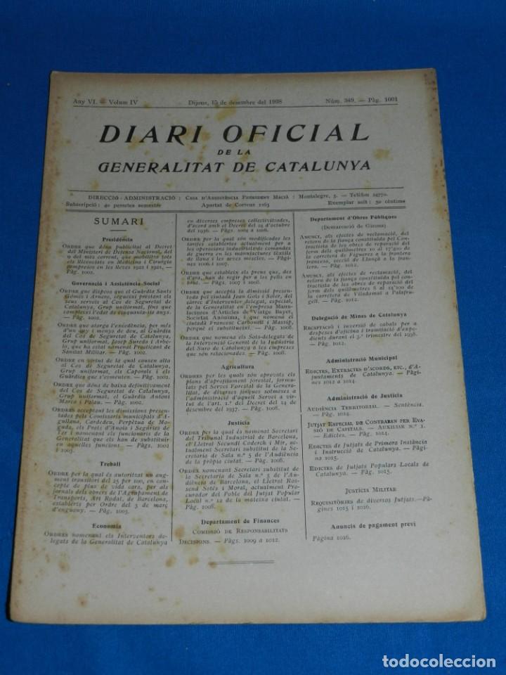 Militaria: (M) REVISTA - DIARI OFICIAL DE LA GENERALITAT DE CATALUNYA ANY IV VOL.IV BARCELONA 1938 N.349