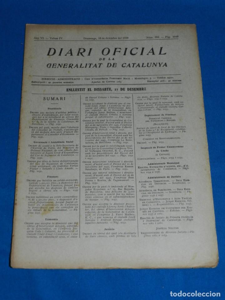 Militaria: (M) REVISTA - DIARI OFICIAL DE LA GENERALITAT DE CATALUNYA ANY IV VOL.IV BARCELONA 1938 N.352