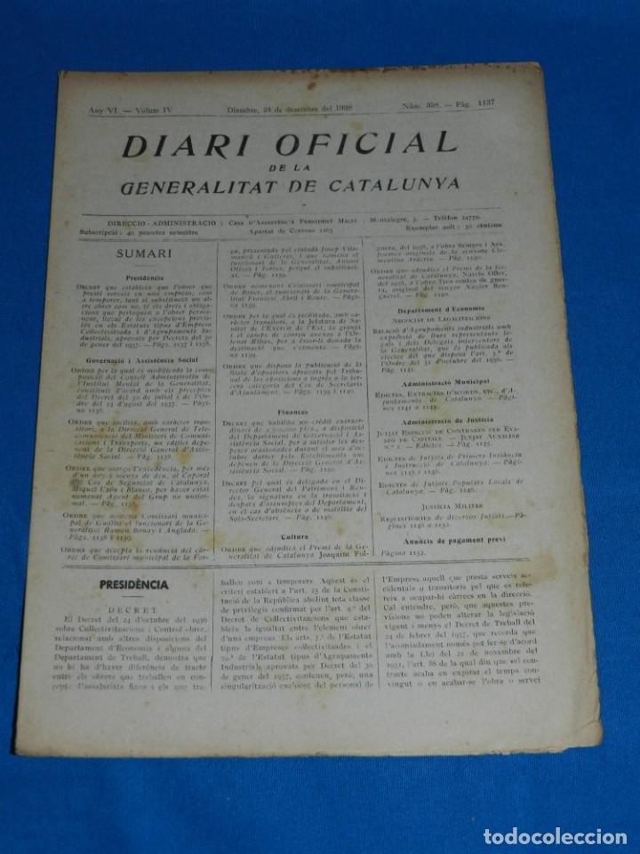 Militaria: (M) REVISTA - DIARI OFICIAL DE LA GENERALITAT DE CATALUNYA ANY IV VOL.IV BARCELONA 1938 N.358