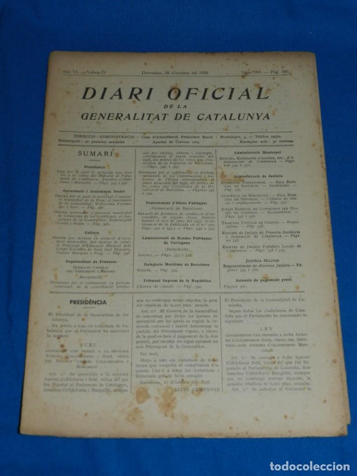 Military Antiques: (M) REVISTA - DIARI OFICIAL DE LA GENERALITAT DE CATALUNYA ANY IV VOL.IV BARCELONA 1938 N.301