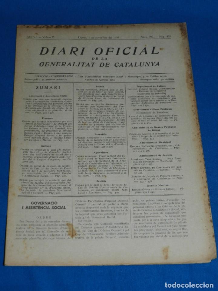 Military Antiques: (M) REVISTA - DIARI OFICIAL DE LA GENERALITAT DE CATALUNYA ANY IV VOL.IV BARCELONA 1938 N.307
