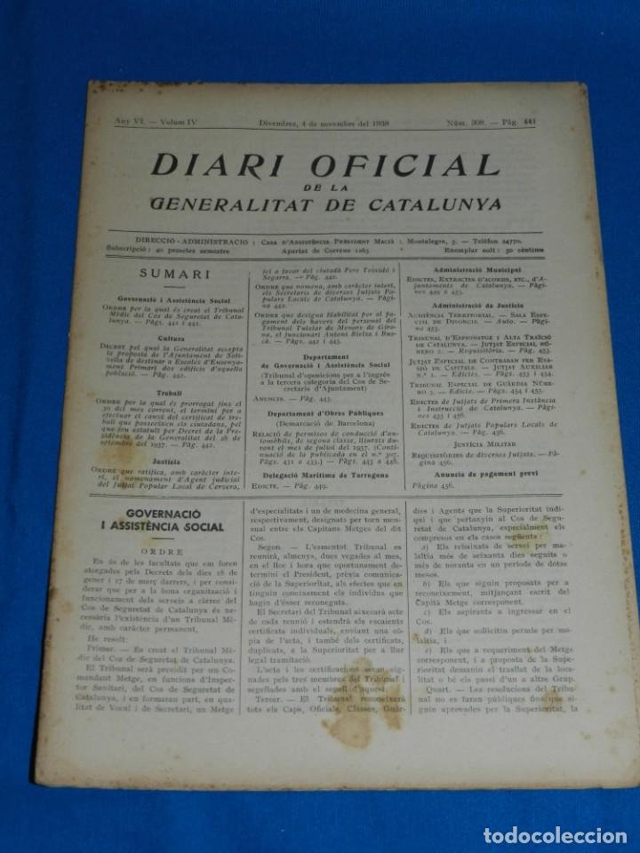 Military Antiques: (M) REVISTA - DIARI OFICIAL DE LA GENERALITAT DE CATALUNYA ANY IV VOL.IV BARCELONA 1938 N.308