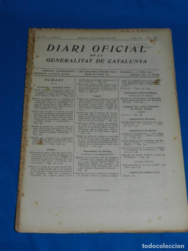 Military Antiques: (M) REVISTA - DIARI OFICIAL DE LA GENERALITAT DE CATALUNYA ANY IV VOL.IV BARCELONA 1938 N.315