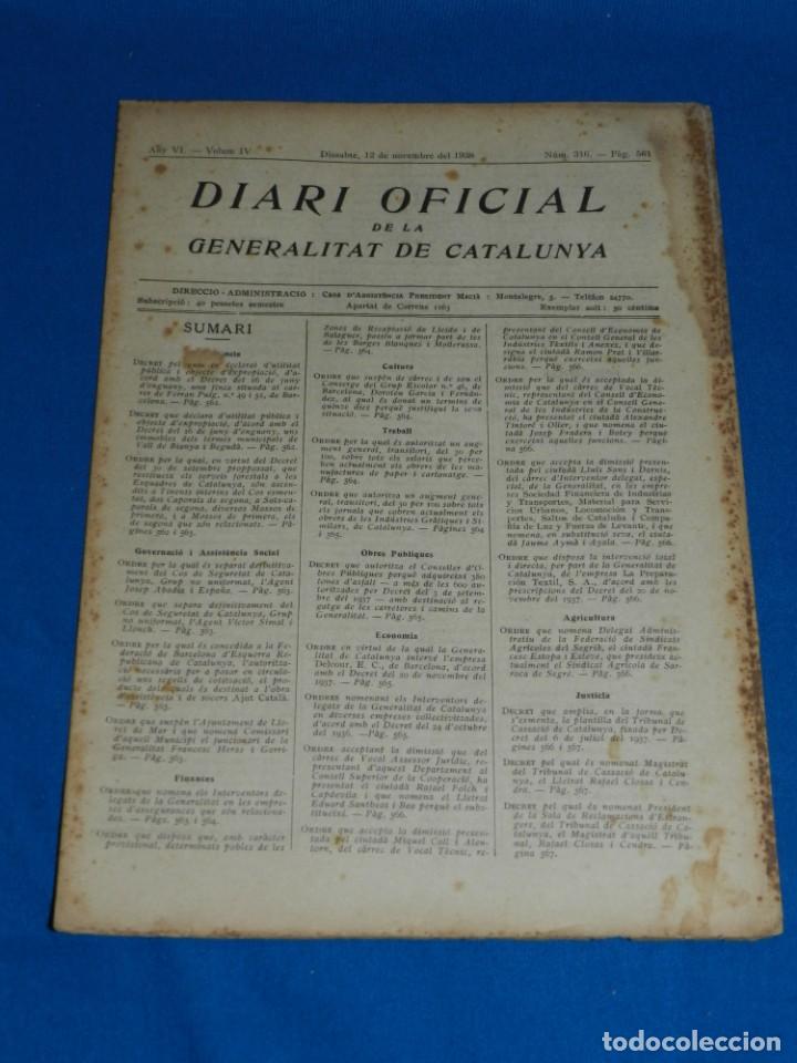 Military Antiques: (M) REVISTA - DIARI OFICIAL DE LA GENERALITAT DE CATALUNYA ANY IV VOL.IV BARCELONA 1938 N.316