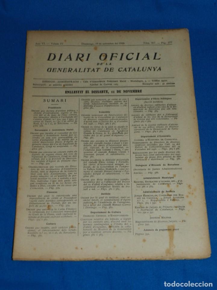 Military Antiques: (M) REVISTA - DIARI OFICIAL DE LA GENERALITAT DE CATALUNYA ANY IV VOL.IV BARCELONA 1938 N.317