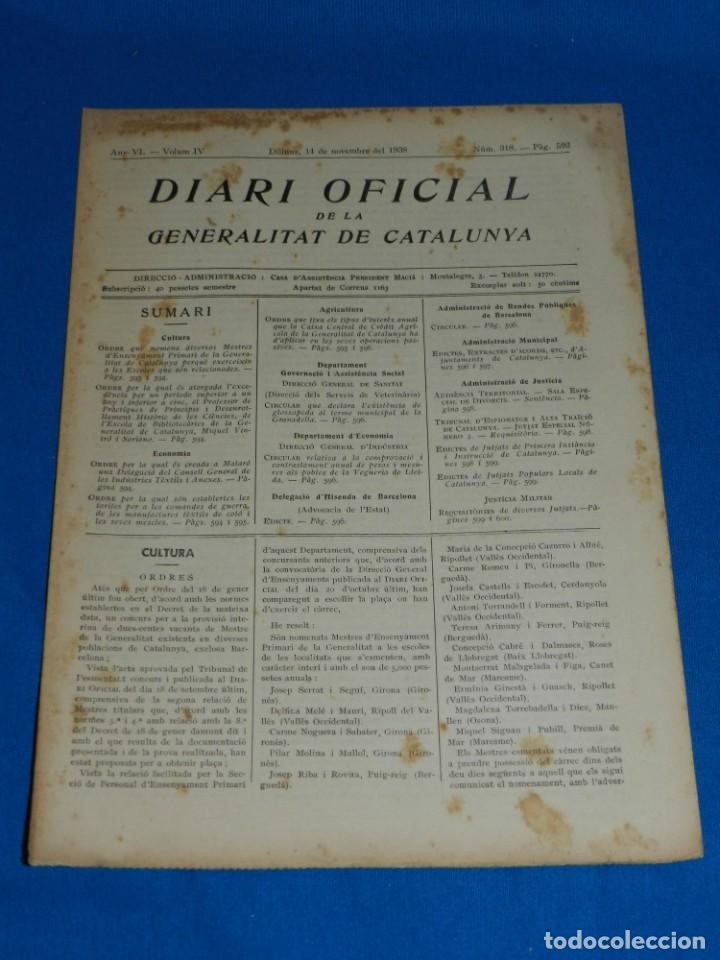 Military Antiques: (M) REVISTA - DIARI OFICIAL DE LA GENERALITAT DE CATALUNYA ANY IV VOL.IV BARCELONA 1938 N.318