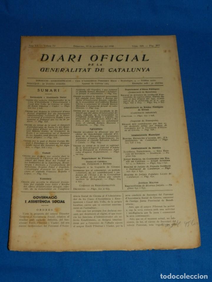 Military Antiques: (M) REVISTA - DIARI OFICIAL DE LA GENERALITAT DE CATALUNYA ANY IV VOL.IV BARCELONA 1938 N.320