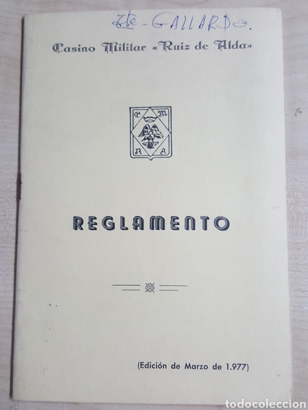 Militaria: Reglamento casino militar Ruiz de Alda 36 p&aacute;ginas a&ntilde;o 1977