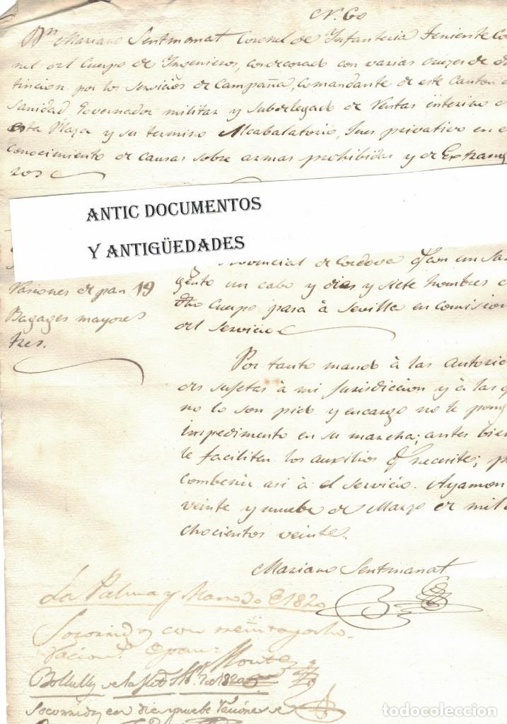 Militaria: A&ntilde;o 1820. Pasaporte firmado por Coronel. C&oacute;rdoba. Mariano Sentmianat.