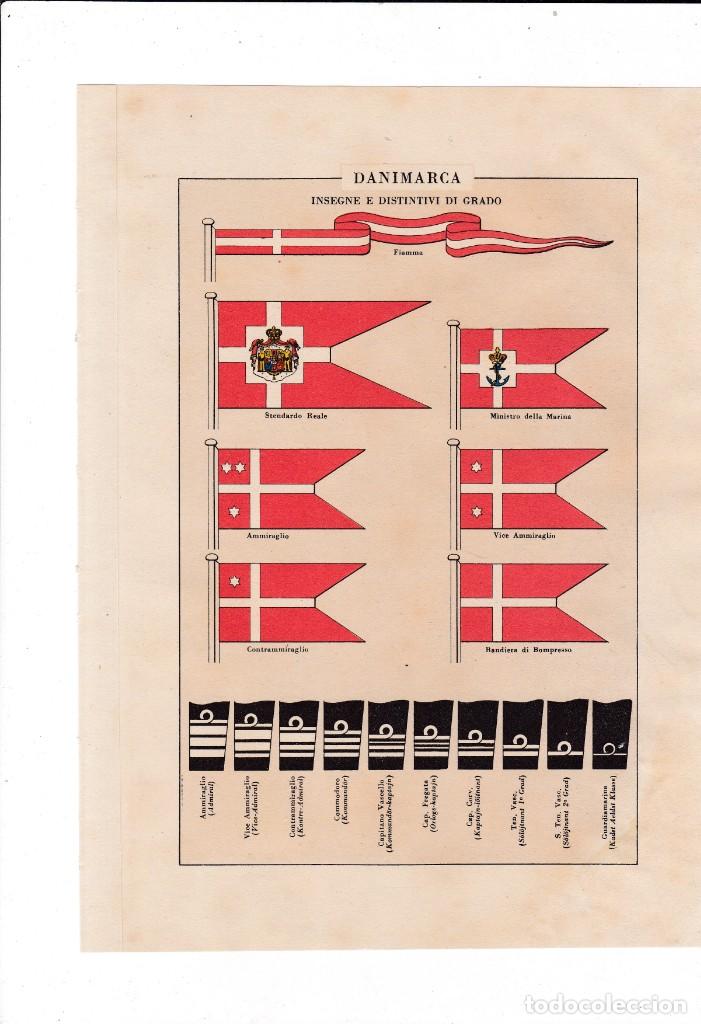Military Antiques: DINAMARCA - MARINA DE GUERRA - INSIGNIAS Y INSIGNIAS DE GRADO 1940 - LITOGRAFIA ITALIANA