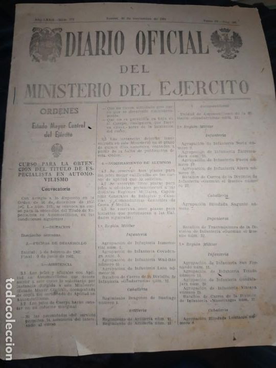 Military Antiques: Diario Oficial del Ministerio del Ej&eacute;rcito 1961 n&deg; 273 TOMO IV P&Aacute;G 905 A&Ntilde;O LXXII