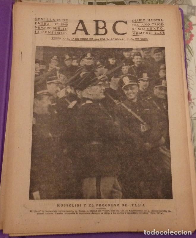 Military Antiques: ABC DE SEVILLA, de fecha 23 de enero de 1940, Mussolini y el progreso de Italia