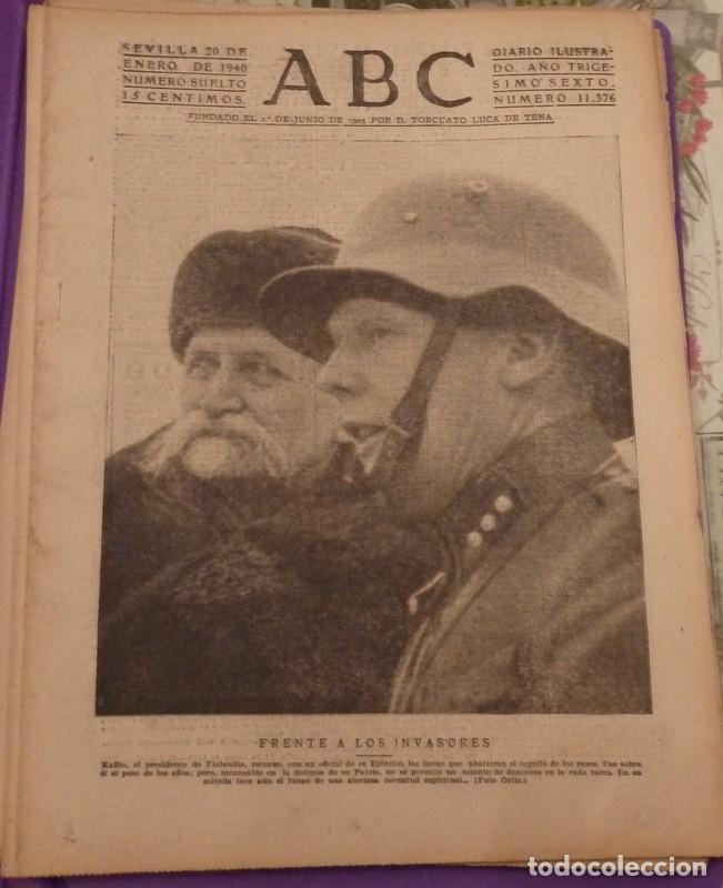 Military Antiques: ABC DE SEVILLA, de fecha 20 de enero de 1940.- en portada: frente a los invasores