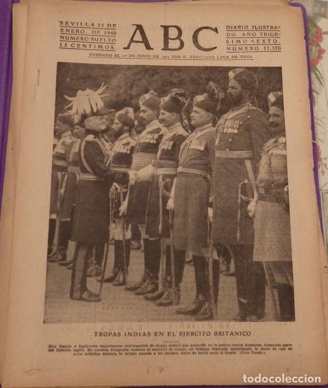 Militaria: ABC DE SEVILLA, de fecha 13 de enero de 1940.- en portada: tropas indias en el ejercito britanico