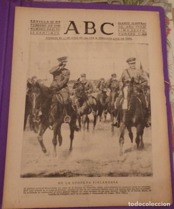 Military Antiques: ABC DE SEVILLA, de fecha 22 de febrero de 1940.- en portada: de la epopeya finlandesa