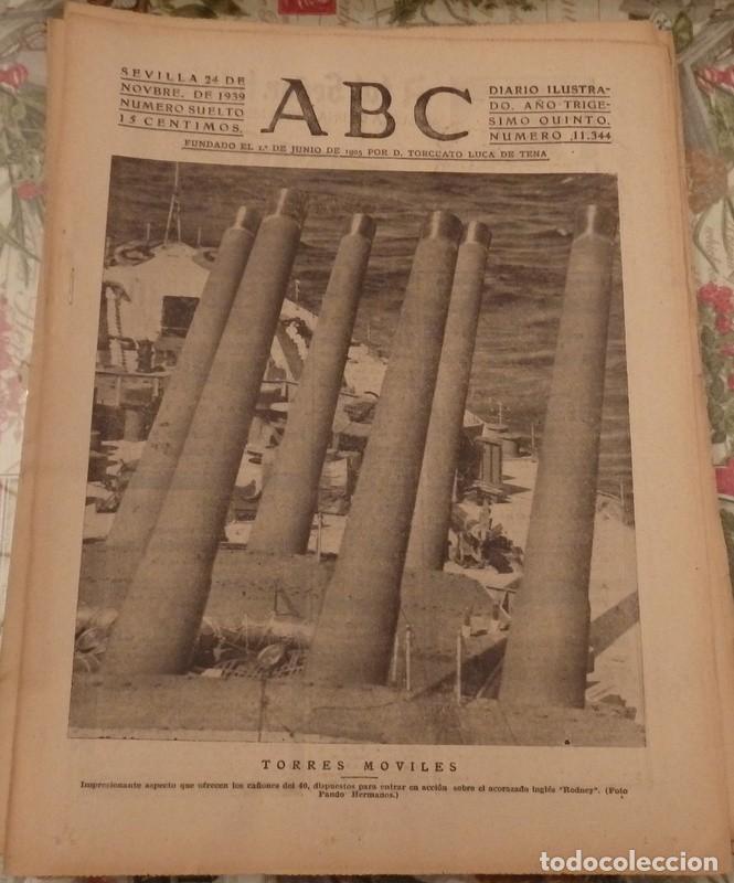 Military Antiques: DIARIO ABC DE SEVILLA, de fecha 24 de noviembre de 1939.- en portada: TORRES MOVILES, WWII