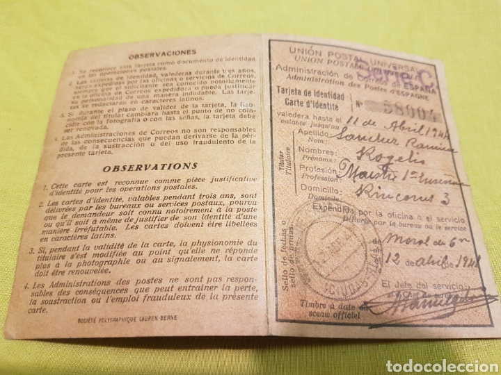 Militaria: Carnet union postal Universal correos 1941 Moral Calatrava Ciudad Real