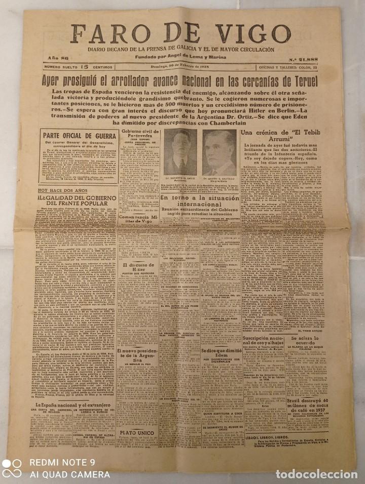 Militaria: Peri&oacute;dico - Faro de Vigo 22.2.1938 - Frente de Teruel - Guerra Civil
