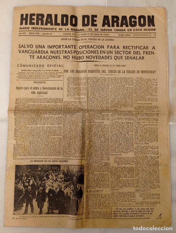 Militaria: Peri&oacute;dico - Heraldo de Arag&oacute;n 4.11.1937 - Requet&eacute;s Tercio Montserrat - Guerra Civil