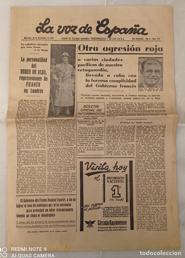 Militaria: Peri&oacute;dico - La Voz de Espa&ntilde;a - San Sebasti&aacute;n 24.11.1937 - Guerra Civil