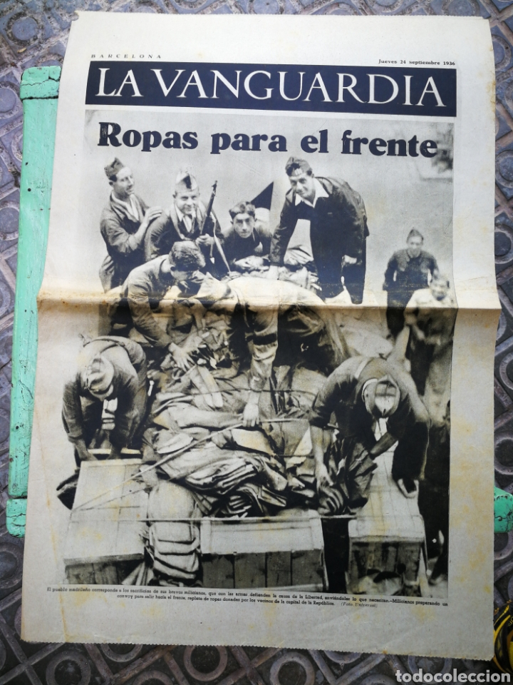 Militaria: LA VANGUARDIA, NOTAS GR&Aacute;FICAS (CUATRO P&Aacute;GINAS)- ROPAS PARA EL FRENTE, 24 SEPTIEMBRE 1936.