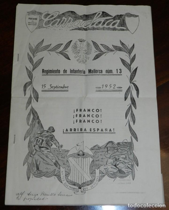 Militaria: CARRACLACA, REGIMIENTO DE INFANTERIA MALLORCA N&ordm; 13 LORCA, 15 DE SEPTIEMBRE DE 1952, REVISTA PORTAVO