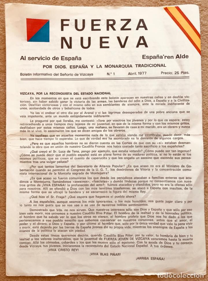 Militaria: Fuerza Nueva - N&deg; 1 - Abril 1977 - Bolet&iacute;n Informativo del Se&ntilde;or&iacute;o de Vizcaya - Muy Raro!!!