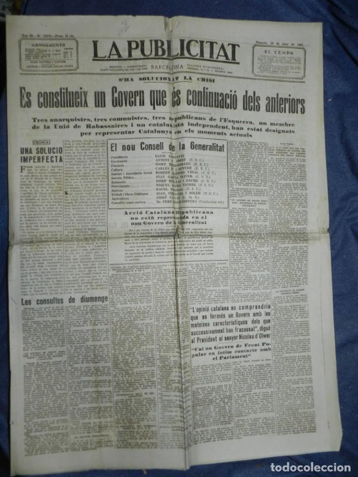 Militaria: (MF) LA PUBLICITAT - 29 JUNY 1937 NOU CONSELL DE LA GENERALITAT LLUIS COMPANYS, JOSEP TERRADELLES