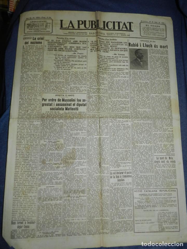 Military Antiques: (M) LA PUBLICITAT 10 JUNY 1937 RUBIO I LLUCH ES MORT, PARAULES D'UN BANDOLER.. DIU LERROUX