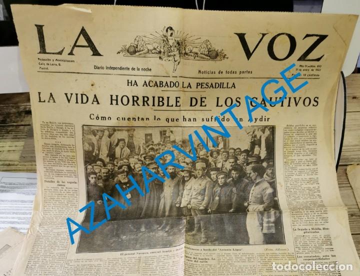 Militaria: PORTADA DIARIO LA VOZ, 31 ENERO 1923, LA VIDA HORRIBLE DE LOS CAUTIVOS DE AYDIR