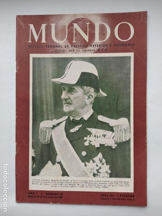 Militaria: REVISTA MUNDO. POL&Iacute;TICA EXTERIOR Y ECONOM&Iacute;A. A&Ntilde;O I. N&Uacute;MERO 29. 24 DE NOVIEMBRE DE 1940. TDKC106