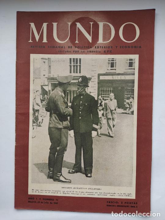 Militaria: REVISTA MUNDO. POL&Iacute;TICA EXTERIOR Y ECONOM&Iacute;A. A&Ntilde;O I. N&Uacute;MERO 12. 28 DE JULIO DE 1940. TDKC106