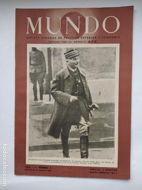Militaria: REVISTA MUNDO. POL&Iacute;TICA EXTERIOR Y ECONOM&Iacute;A. A&Ntilde;O I. N&Uacute;MERO 3. 26 DE MAYO DE 1940. TDKC106