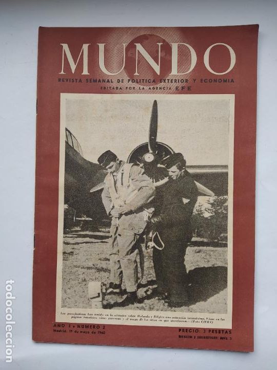 Militaria: REVISTA MUNDO. POL&Iacute;TICA EXTERIOR Y ECONOM&Iacute;A. A&Ntilde;O I. N&Uacute;MERO 2. 19 DE MAYO DE 1940. TDKC106