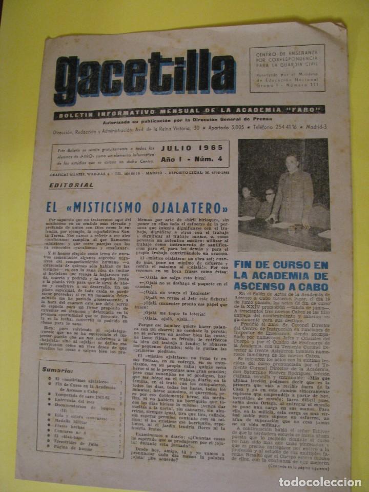Militaria: GACETILLA. BOLETIN INFORMATIVO DE LA ACADEMIA FARO. GUARDIA CIVIL. A&Ntilde;O 1. NUM. 4. JULIO 1965.
