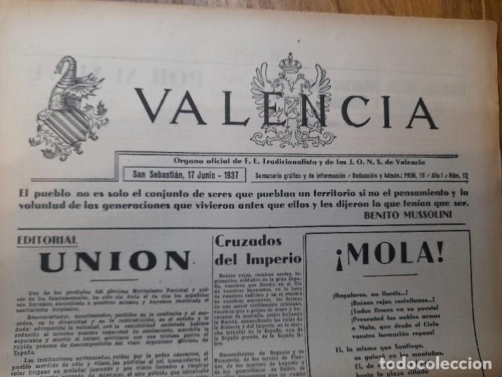 Militaria: Peri&oacute;dico de Falange Guerra Civil 1937 editado en San Sebasti&aacute;n por los valencianos Valencia requet&eacute;