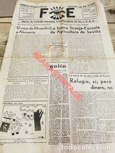 Military Antiques: GUERRA CIVIL. DIARIO FE. FALANGE ESPA&Ntilde;OLA. SEVILLA. A&Ntilde;O II. N&ordm; 378. SEVILLA , 16-09-1937. LEER