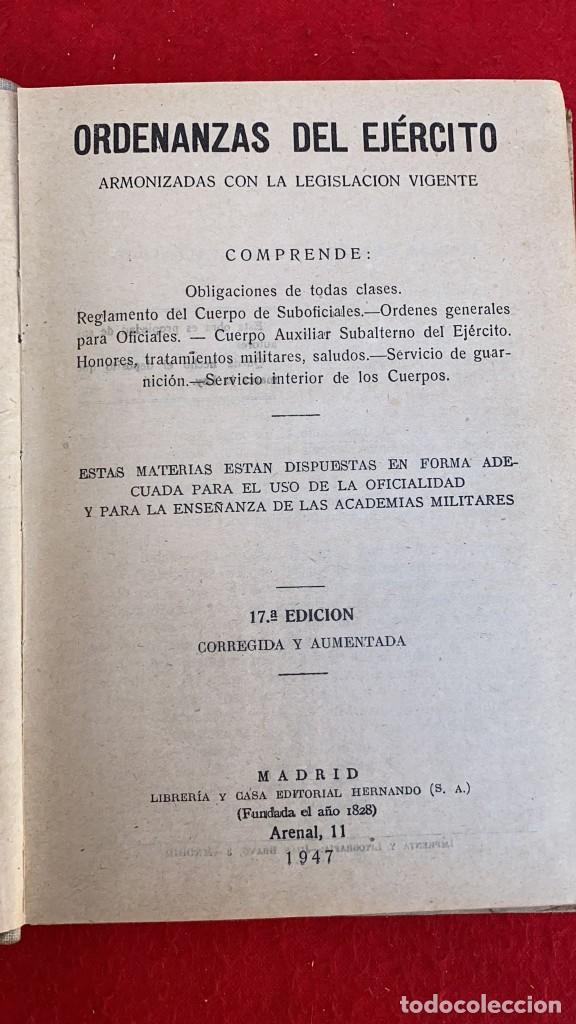 Militaria: LIBRO ORDENANZAS DEL EJERCITO MADRID 1947 - Foto 2