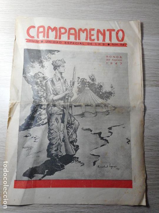 Military Antiques: ANTIGUO PERIODICO.CAMPAMENTO.UNIDAD ESPECIAL IPS. N&ordm; 24. RONDA 1947