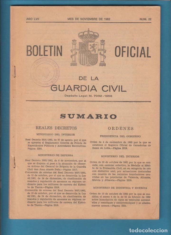 Militaria: BOLET&Iacute;N OFICIAL DE LA GUARDIA CIVIL, NOVIEMBRE DE 1982. N&Uacute;MERO 22.