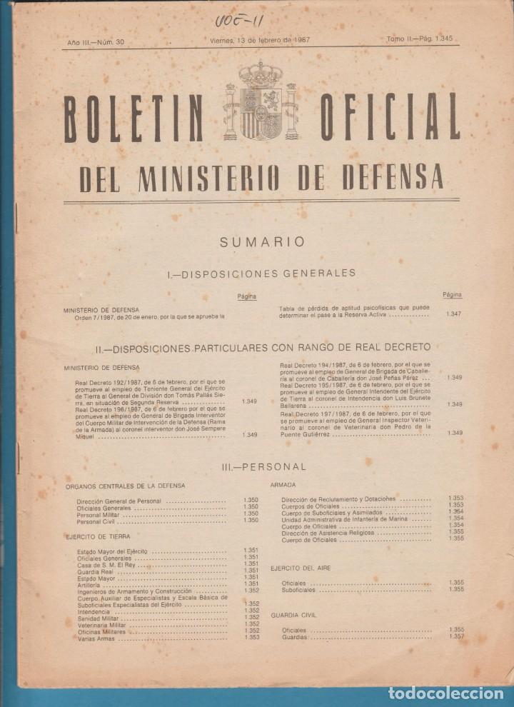 Militaria: BOLET&Iacute;N OFICIAL DEL MINISTERIO DE DEFENSA, N&Uacute;MERO 30. FEBRERO DE 1987. PUNTOS DE &Oacute;XIDO.